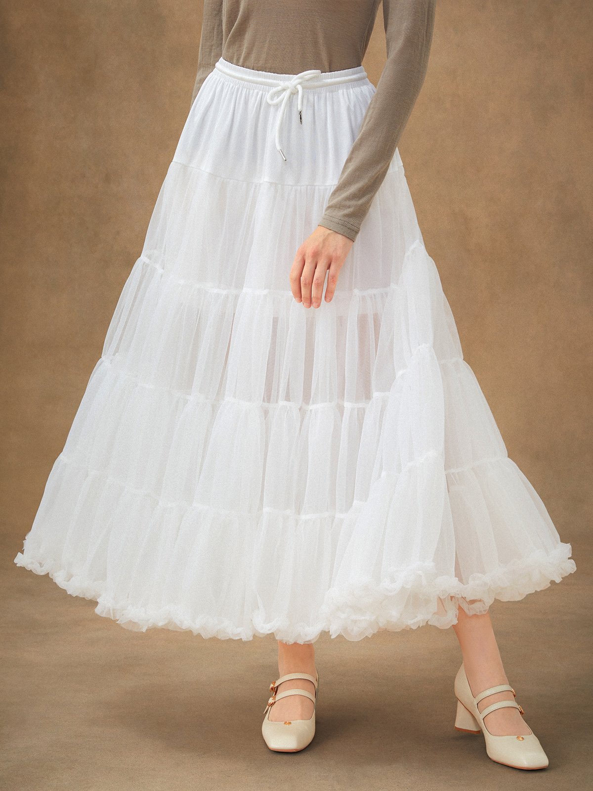 Multi-Layered Petticoat for Effortless Volume-White - Image 3
