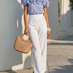 Cotton Pants, Plain, French Vintage, White