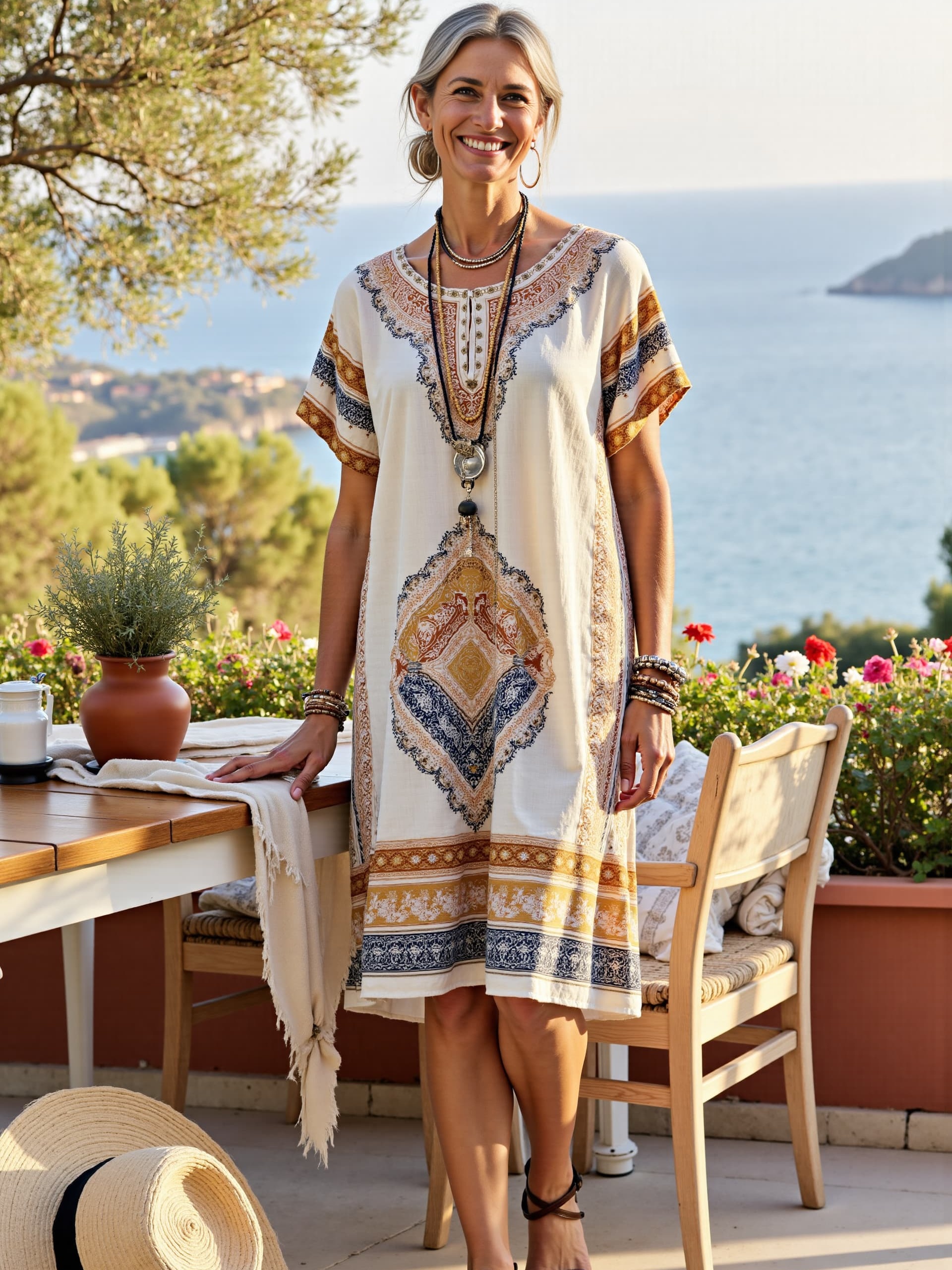 Women's Boho Art Print Casual Cotton Dress