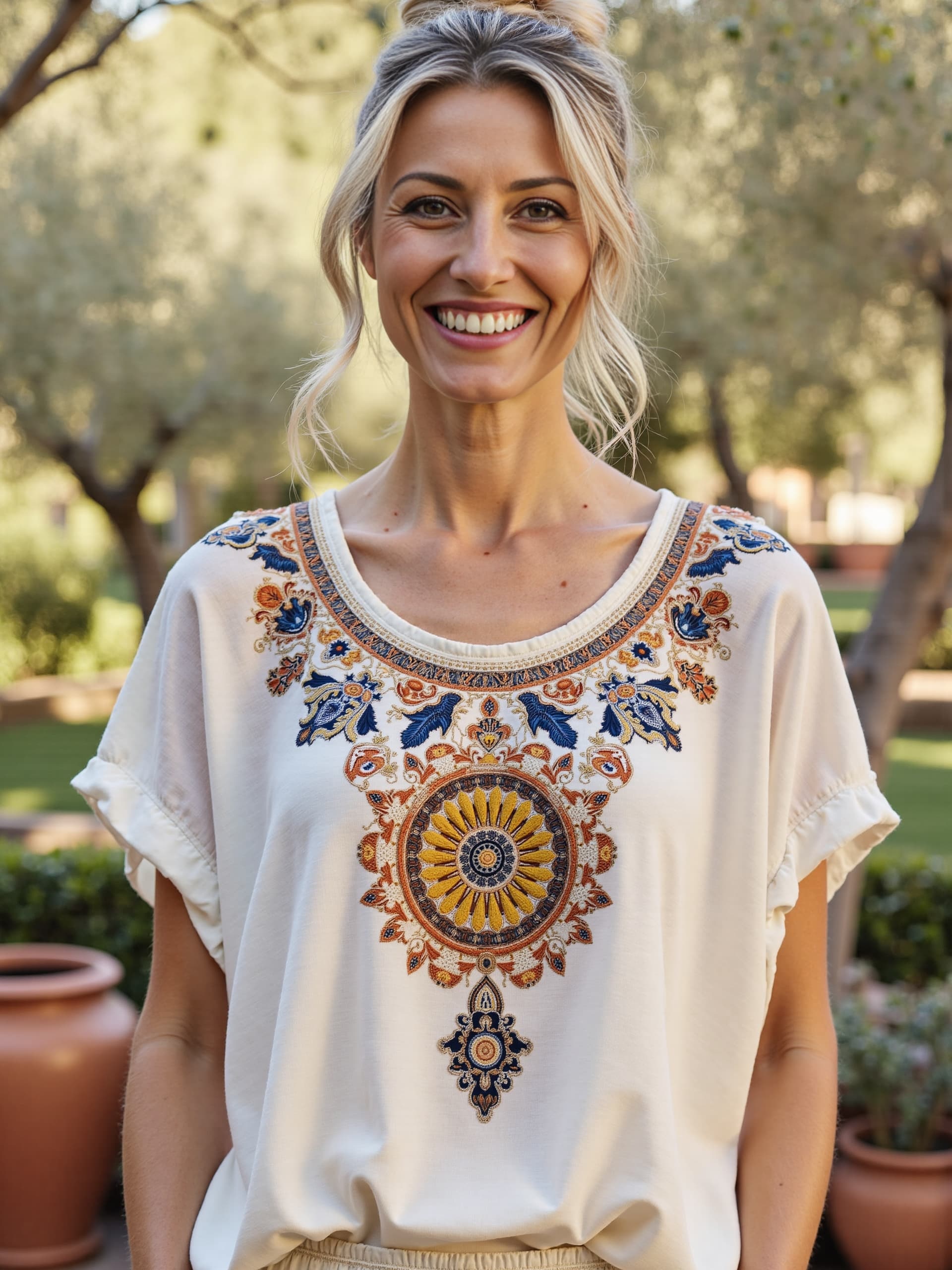 Women's Boho Art Print Casual Linen Short Sleeve T-Shirt