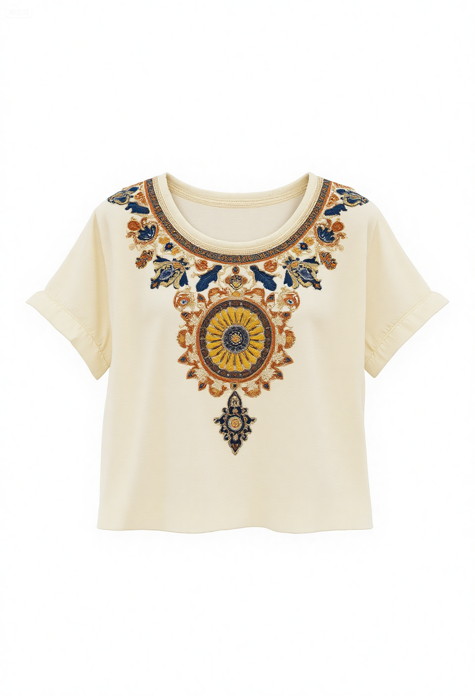 Women's Boho Art Print Casual Linen Short Sleeve T-Shirt - Image 2