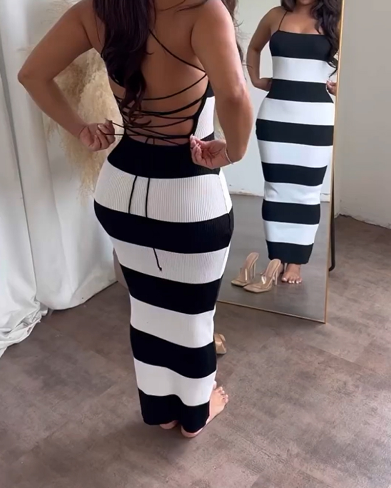 Striped Sexy Backpack Hip Dress