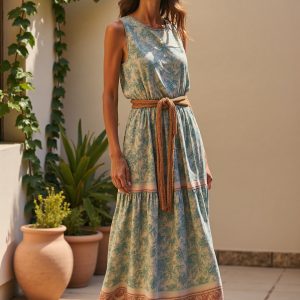 Women's Bohe Floral Art Print Casual Cotton Dress