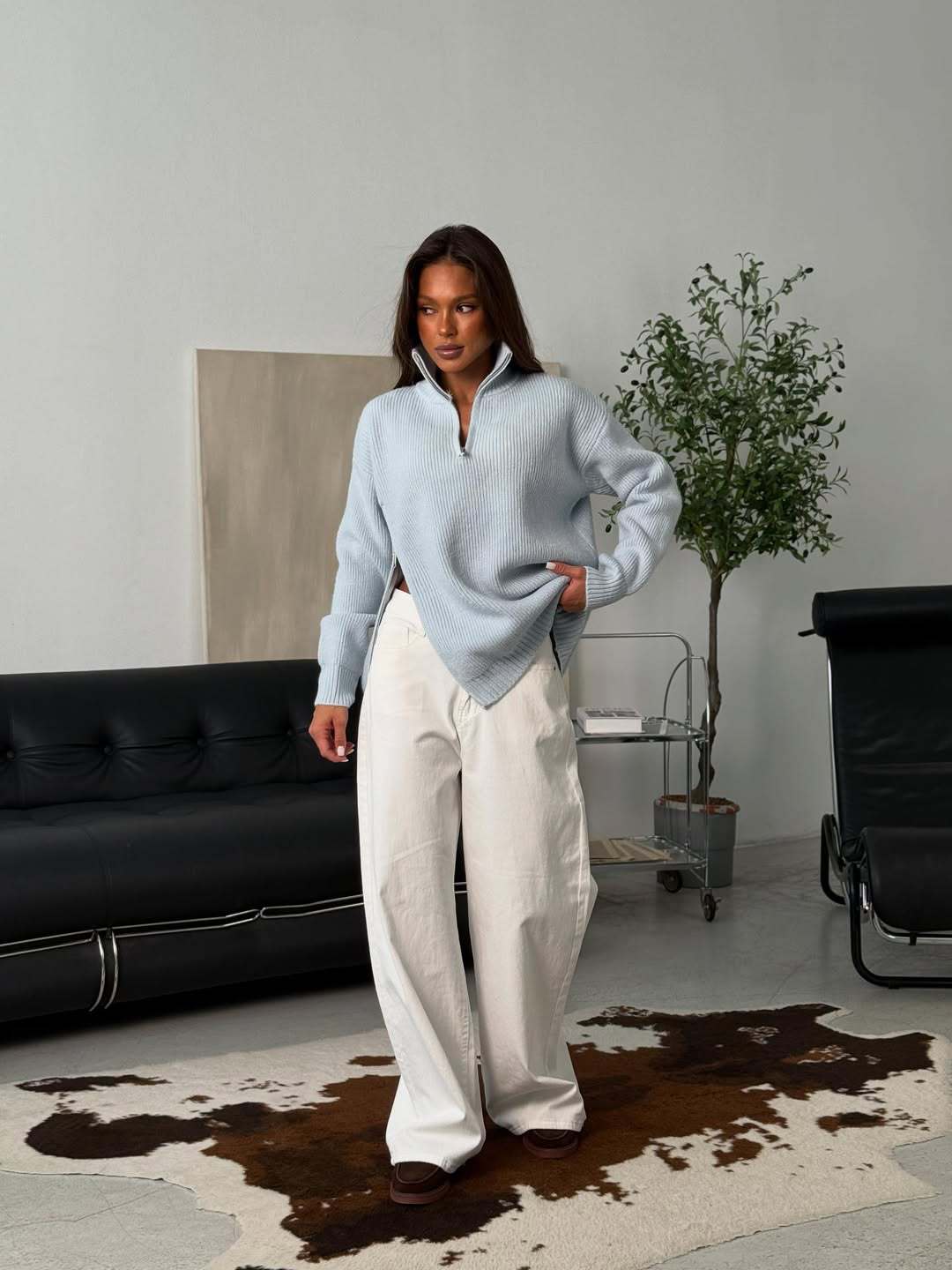 Simple And Relaxed Style Knitted Double Half-zip Sweater - Image 4