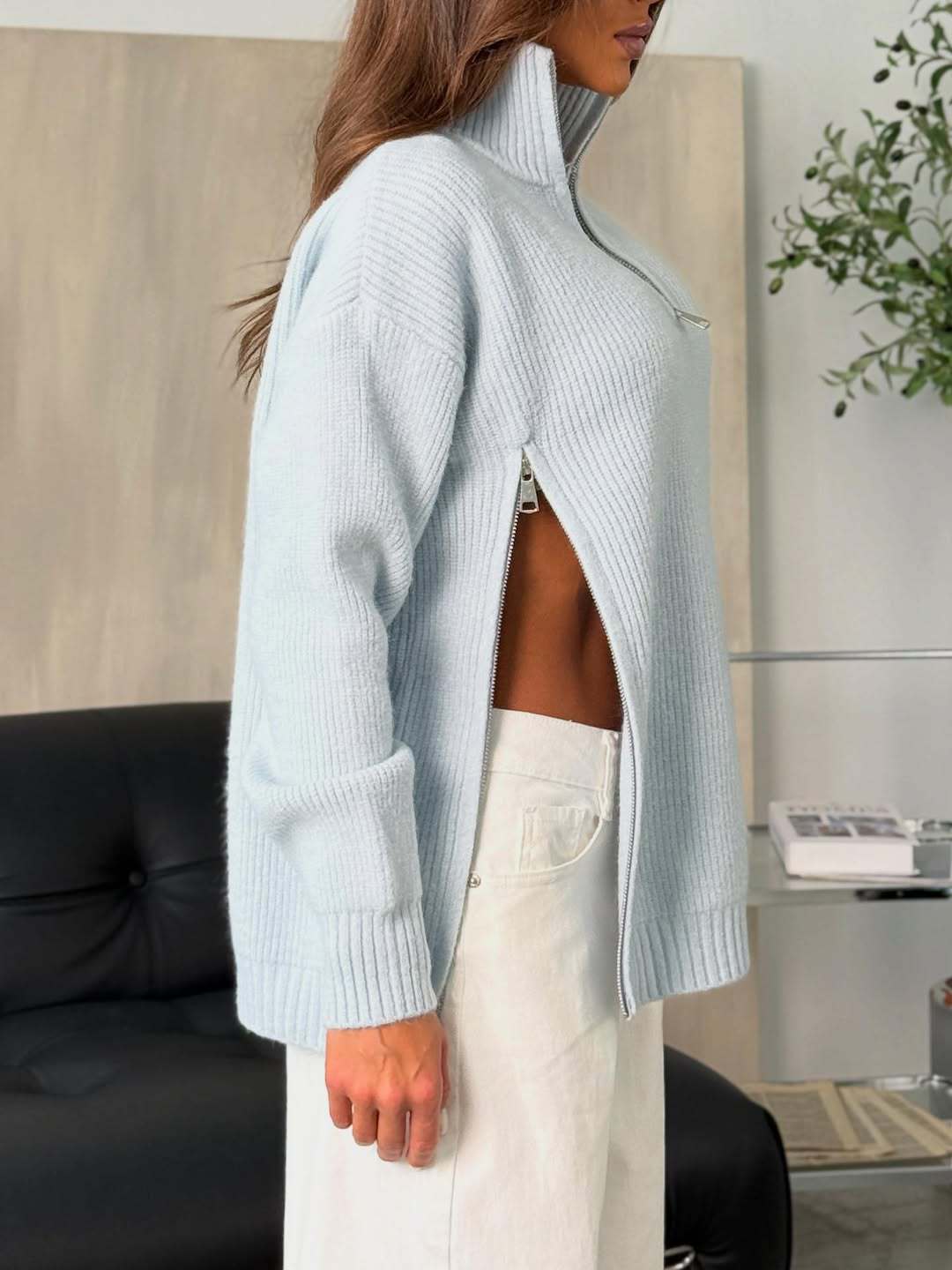 Simple And Relaxed Style Knitted Double Half-zip Sweater - Image 2