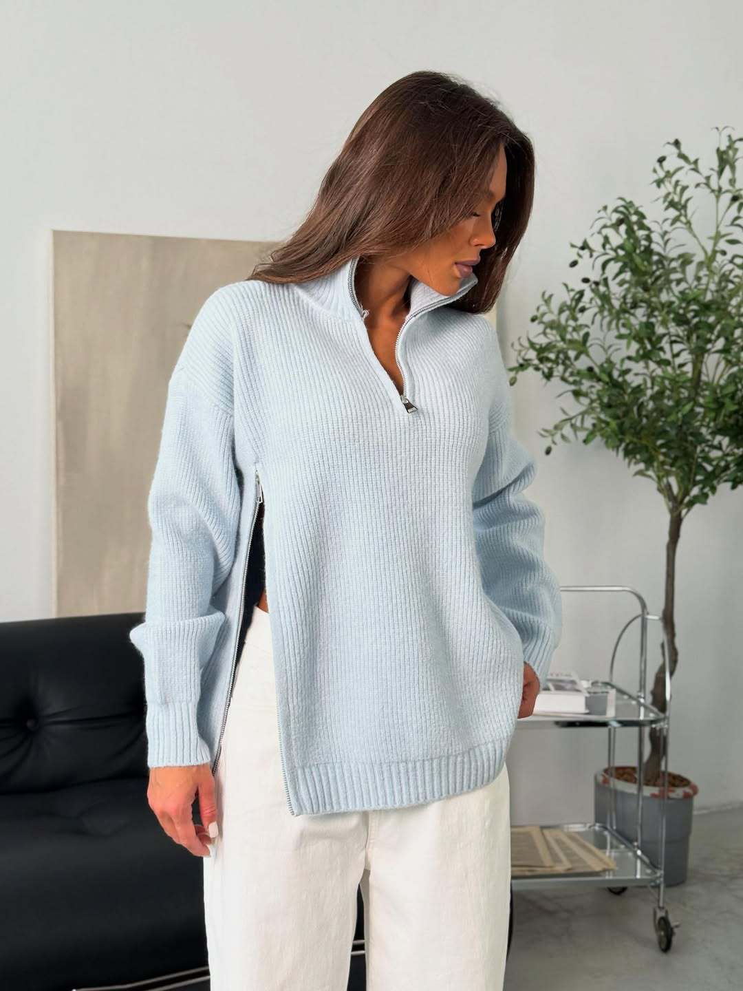 Simple And Relaxed Style Knitted Double Half-zip Sweater - Image 3