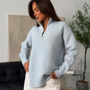 Simple And Relaxed Style Knitted Double Half-zip Sweater