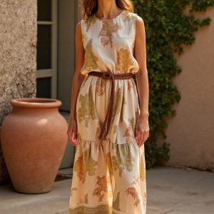 Women's Vintage Floral Art Print Casual Cotton Dress