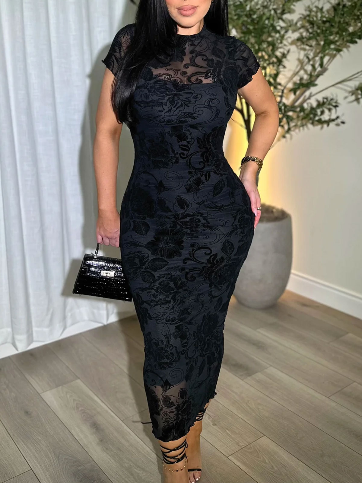 Women’s Sheer Mesh Sexy Bodycon Dress