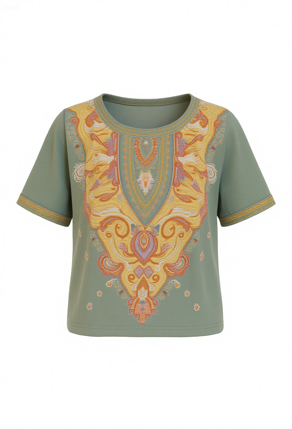 Women's Boho Art Print Casual Linen Short Sleeve T-Shirt - Image 2