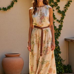 Women's Vintage Floral Art Print Casual Cotton Dress