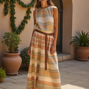 Women's Boho Art Print Casual Cotton Dress