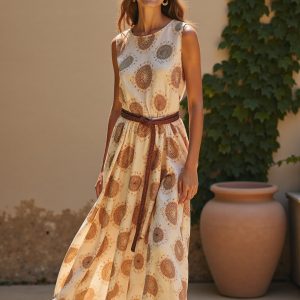 Women's Boho Art Print Casual Cotton Dress