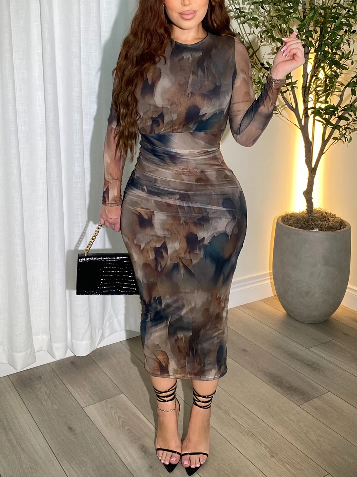 Elegant Long Sleeved Mesh Dress